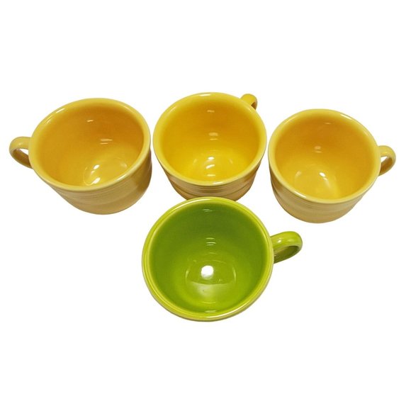 Fiestaware Fiesta Vintage Lot/4 Coffee Tea Cups Yellow Green Homer Laughlin - Picture 2 of 7
